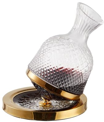 Decanter per vino rosso, aeratore per vino rotante, base dorata in vetro cristallo ispessito, rotazione 360, aerazione rapida del vino, 1500 ml, amante del vino
