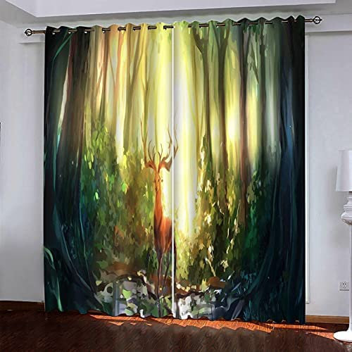 3D Vorhang Märchenwald Elch 280 (B) X 180 (H) cm Blickdichte Vorhänge Schlafzimmer Wohnzimmer Dekoration Isolierung Lärmschutzvorhänge Kinderzimmer Für Hotel-Büro-Restaurant Junge Mädchen Zimmer