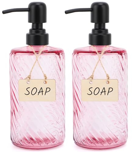Segbeauty Flacon Pompe Vide Verre, 2 Pièces Distributeur Savon Salle de Bain 500ml, Distributeurs de Savon et de Lotion, Distributeur Shampoing avec Pompe (Rose)
