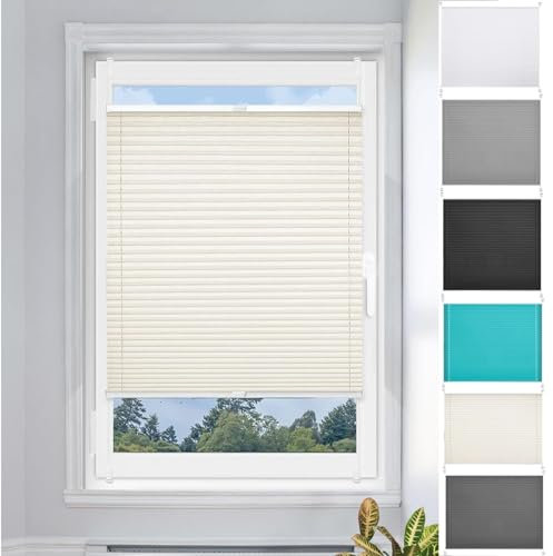 Thermo Plissee Ohne Bohren 45 x 200 cm Blickdicht - Sichtschutz - Sonnenschutz Plisseerollo Plisses Plisse inkl. Zubehör für Schlafzimmer, Beige