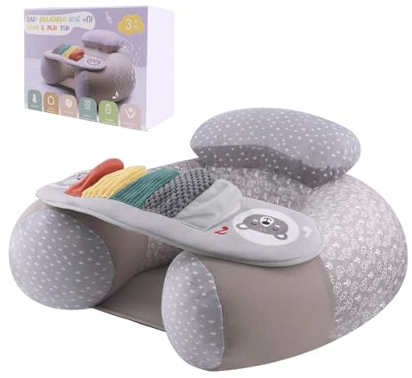 Blublu Park Inflatable Baby Chair with Cover for Babies 3-36 Months, Portable Babies Chair Sit Me Up Floor Seat with Detachable Activity Sensory Tray, Baby Seats for Sitting up, Piano