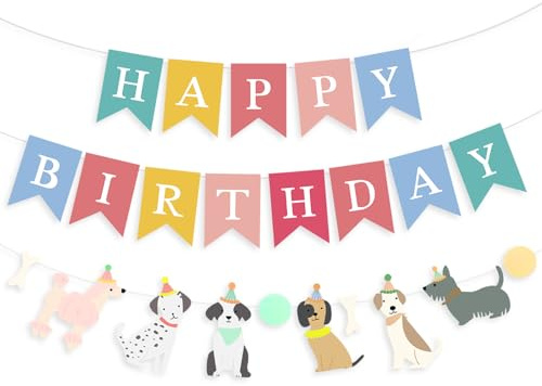 PANRRPERS Dog Themed Banner Happy Birthday Banner Backdrop Colorful Decoration Kids Baby Dog Birthday Party Supplies