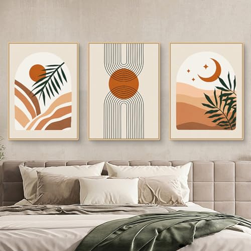 Viusneun 3er Boho Poster Set, Abstrakte Linie Leinwand Wandkunst Bilder, Ohne Rahmen Pflanze Poster Set, Wandbilder Deko für Wohnzimmer Schlafzimmer (40x50cm)