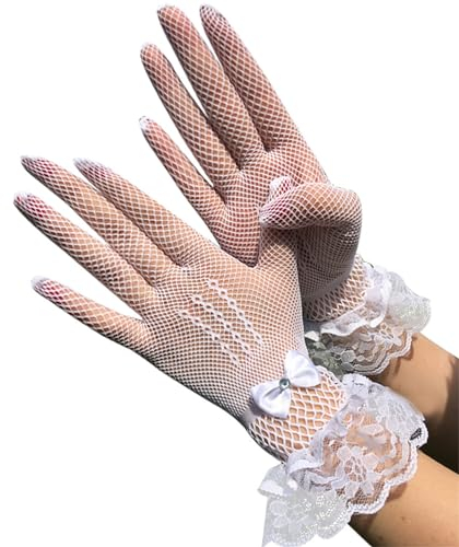 SePkus Brauthandschuhe, Kurze Diamantschleife, Spitze, Brauthandschuhe, Hochzeitshandschuhe für Party für Hochzeit (weiß, 25 x 9 cm)