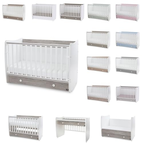Lorelli Babybett Dream 70 x 140 cm umbaubar Kinderbett Schaukelbett Schreibtisch weiß grau