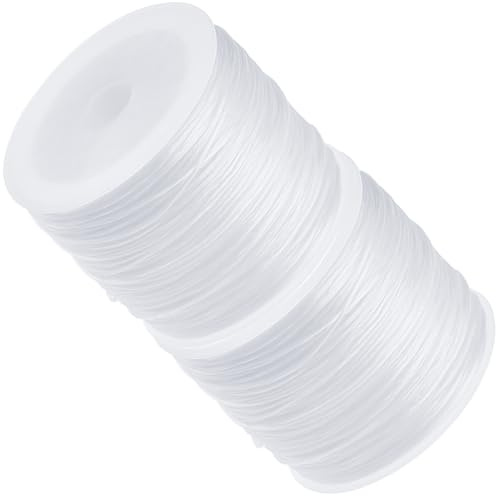 Beebeecraft 2 Rolle 100m Flache Elastische Kristallschnur 0.8mm Weiß Kristall elastische Schnur Für Armband Perlen Schmuck DIY Basteln Armbänder Halsketten