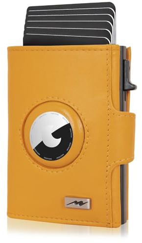 Marc Peter® Chicago Leder Push Air Slim Wallet - Airtag Geldbörse mit Münzfach - RFID Schutz kleines Mini Portmonee Leder Gelb XL MÜNZFACH