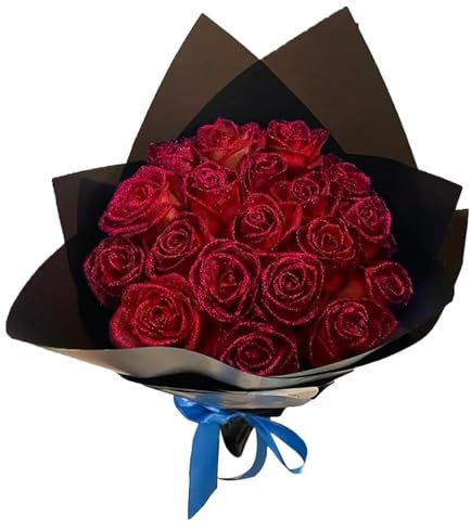 ZXH Bouquet di rose artificiali con steli, rose rosse glitterate, Ramo de Rosas Eternas, fiori artificiali per artigianato, bouquet di nozze, decorazioni da tavolo, per feste e decorazioni per la casa