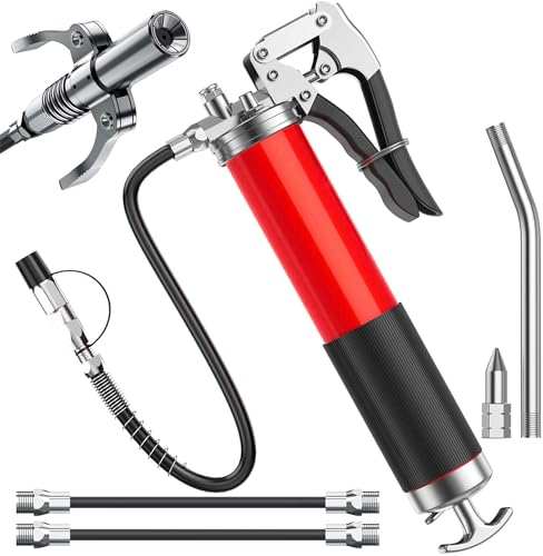 Pistola Ingrassatore Manuale Professionale: 7000PSI Pistola Grasso con Bocchino per Pistola per Grasso Tubo Flessibile Tubo in Metallo Compatibile con Cartuccia D'inchiostro 400 CC