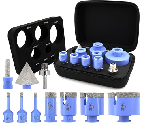 VENJELD Juego Brocas de Diamante 10 piezas - 6/6/8/25/35/50/68mm Brocas con Rosca M14, 10mm Fresa, 50mm Broca Biselada y Adaptador para Perforación en Seco Porcelana Cerámica Baldosas Azulejo Granito