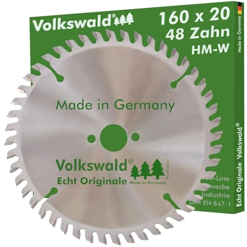 Volkswald ® HM-Sägeblatt W 160 x 20 mm Z = 48 Spanplatten Laminat Spanplatten beschichtet Kunststoffe Acrylglas Massivholz Holzplatten Tischkreissäge, Handkreissäge, Kapp- & Gehrungssäge