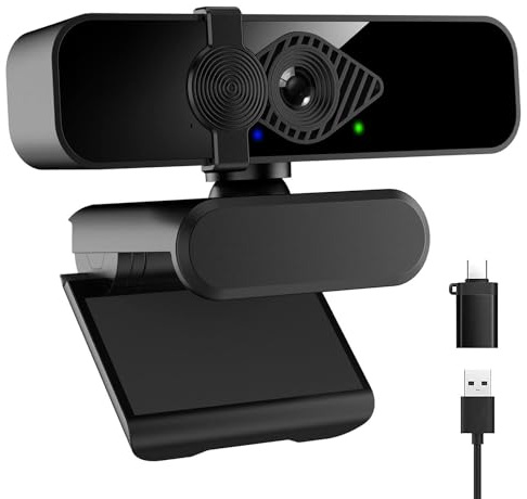 Dobuhont Cámara Web 2K Ultra HD, cámara de computadora para Monitor de PC, portátil, Escritorio, cámaras Web externas con micrófono, Adaptador USB C, Cubierta de privacidad para videoconferencias