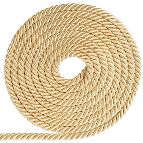 GORGECRAFT 18M Cordoncino Attorcigliato 8mm Poliestere Twist Lip Twine Corda Decorativa Intrecciata Filo Nastro per Decorazioni per La Casa Fermatenda per Tende Tappezzeria Cucito Artigianato Oro