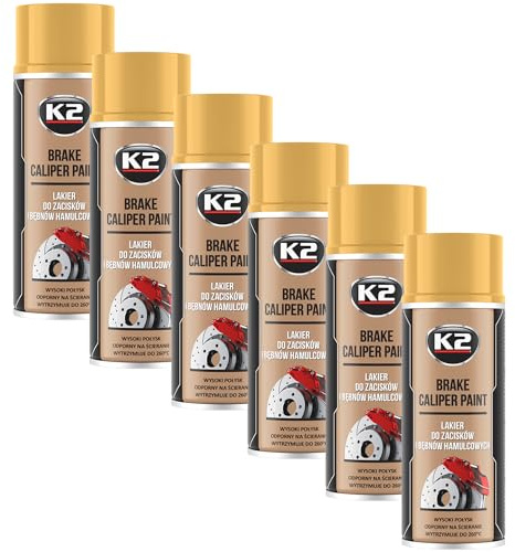K2 Pintura para Pinzas de Freno Anticalórica Pack de 6 Color Dorado Alta Resistencia a Temperaturas hasta +260°C 400 ML