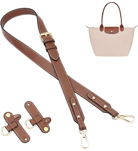 POFIBO Schultergurt für Longchamp - Leder Schulterriemen mit 2 Stück Schultergurtadapter, Verstellbar Schultergurt für Taschen, Schulterriemen Leder für Crossbody Bag, Breiter Gurt