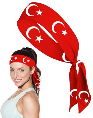 Streysisl Schweißband-Stirnbänder – Türkei-Flagge, zum Binden, atmungsaktives Haarband für Radfahren, Yoga, Tennis und