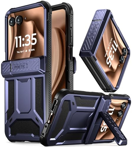 Poetic Spartan Case for Motorola Moto Razr 50 Ultra 2024,[Kickstand][Hinge Protection], Full-Body Rugged Shockproof Protective Cover with Kickstand, Metallic Blue