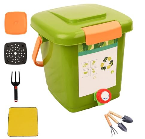 avec Robinet pour Collecter Le Liquide De Compost Poubelles à Compost 8L/10L/15L/20L économisez De l'espace Et Facile à Transporter Poubelle a Compost,Style1(8L)-1Set