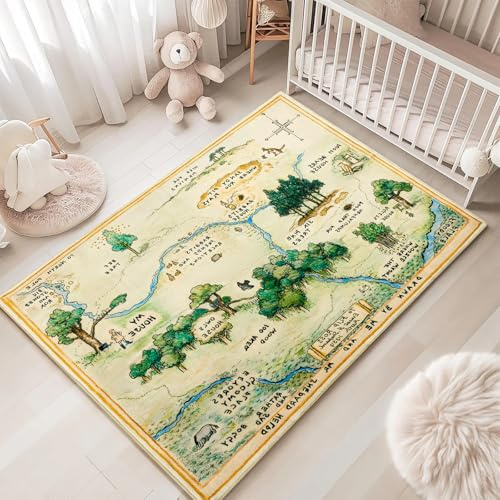 Estmy Waschbarer Kinderzimmerteppich, niedlicher Wald, Kinderspielteppich für Mädchen und Jungen, neutral, weich, Krabbelspielmatte für Klassenzimmer, Kinder, Kleinkinder, Schlafzimmer,