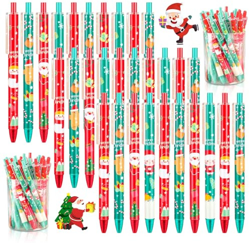 30 Stück Weihnachts Kugelschreiber, Weihnachtsgadget Weihnachtskugel Schneemann Weihnachtsmanns Stift Set Gastgeschenk Weihnachten Schule Schreibwaren Familien Füllstoffe Kleine Weihnachtsgeschenke