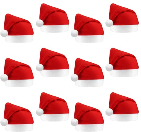 HO-SFSM 12 pezzi Cappello Babbo Natale Peluche per Adulti, Cappelli Natalizi Divertenti, Cappello Natalizio Unisex, Stile Classico, Comodo da Indossare