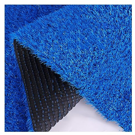 Alfombra de césped artificial de 39 x 98 pulgadas, para interiores y exteriores, con orificio de drenaje, césped de 3 cm de grosor, para parque infantil y patio trasero, color azul