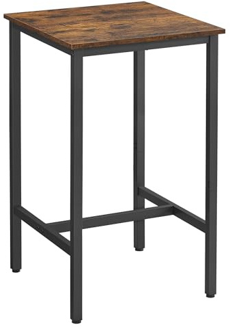 VASAGLE Breakfast Bar, Square Tall Bar Table, Heavy-Duty Steel Frame, 60 x 60 x 106 cm, Easy Assembly, for Kitchen Living Room, Industrial Style, Rustic Brown and Black LBT035K01