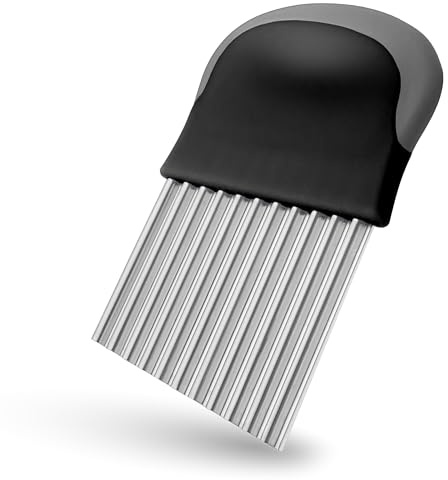 Villkin Wellenschneider für Kartoffeln - Riffelmesser aus Edelstahl für die schönsten Schnittmuster - Spülmaschinenfest (1x Schwarz-Grau)