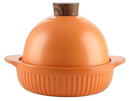 Tajine Marocchino smaltato con 2 Manici e Coperchio in Ceramica per la Cottura di tajine per la Cucina di casa (Colore: Arancione)
