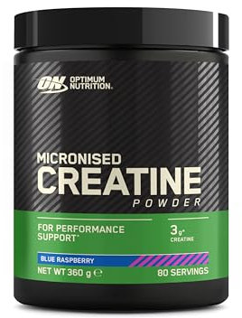 Optimum Nutrition Micronised Creatine Powder Flavoured, Blue Raspberry – 3 g creatine monohydrate per Serving, Muscle Fuel for high Intensity Training, 360 g, 80 Servings – Performance Support