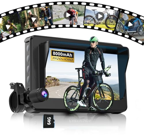 PARKVISION Fahrrad-Rückspiegel Kamera 4,3 1080P Loop, 8000mAh | fahrrad-rückspiegel mit kamera, vorne hinter umschaltung, IP68, für E-Bike mtb 16-42mm Lenker