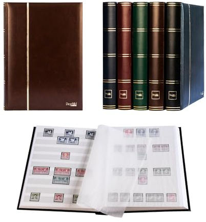 Prophila - Album per francobolli, 64 lati bianchi, copertina imbottita marrone
