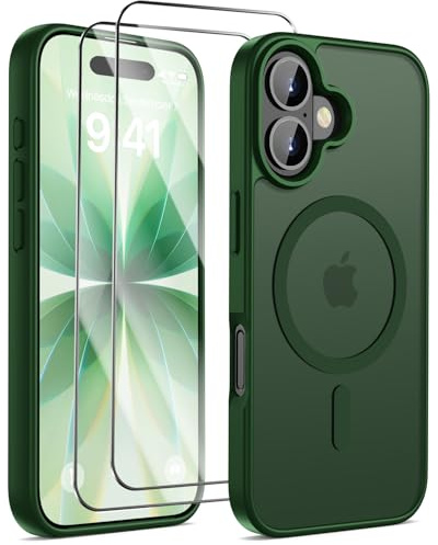 KPPIT for iPhone 17 case, and 2 screen protector,compatible with MagSafe,Frosted Translucent Slim for iPhone 17 Phone Case,Dark green