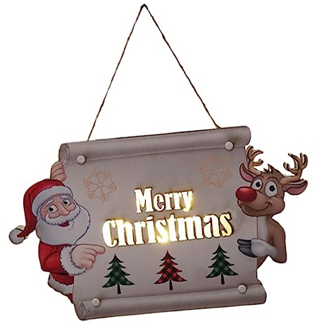 Alipis Cartel de Madera LED Colgante para Puerta Decoración Navideña Exterior Interior Festivo Navidad Adorno Hogar