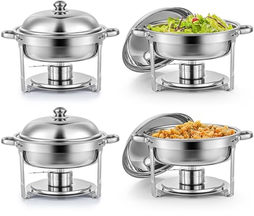 WJYTDHIQS 4.5 L/5L/5.5L Chauffe Plat à Combustible en Acier Inoxydable, Chauffe-Plats, Alimentaire avec Couvercle en Verre, avec Cadre Pliable, réchaud à Aliments pour Catering,Buffet et fête