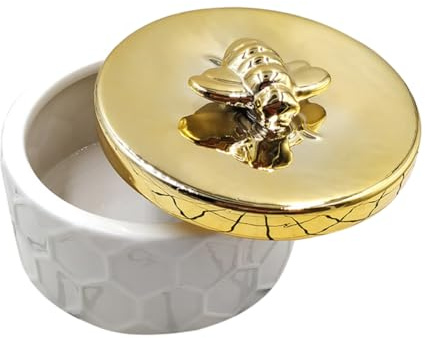 Gatuida Bee Jewellery Box Smooth Surface Ceramic Trinket Storage Box with Bee Lid, Decorative Jewellery Organiser Holder for Living Room and Vanity