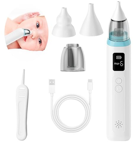 SKJJM Nässugare baby, nasal aspirator baby, nässugare baby dammsugare uppladdningsbar med 3 silikonmunstycken och pincetter, musikfunktion och färglampor för spädbarn och barn