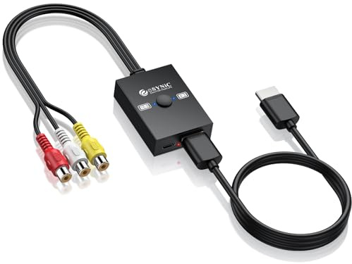 eSynic 1080P Convertitore RCA a HDMI con Cavo HDMI 50cm e USB, Mini Adattatore Audio Video da AV CVBS Composito a HDMI per Wii/PS2/N64, Switch 4:3/16:9, TV Moderno Compatibile