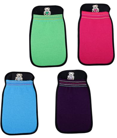 PartyKindom 4pcs Double-layer Bath Skin Exfoliating Gloves Multi-color Home Shower Cleaning Scrubbers Practical Body Mitts for Smooth Skin Care and Oil Removal