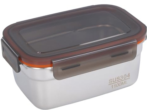 Hamwesh Contenitore per Alimenti in Acciaio Inossidabile, Scatola Ermetica a Prova di Perdite, Acciaio Inossidabile 304, Design Rettangolare, Uso Multifunzionale, Ecologico, per Viaggi a Casa (1100ML)