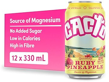 Cacto Drinks, Sparkling Cactus Water, Pineapple & Prickly Pear Flavour – Natural Antioxidants & Electrolytes for Hydration & Recovery, Low Calorie Coconut Water Alternative, 12 x 330ml Cans