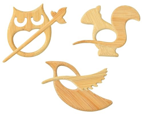 DanLingJewelry Lot de 3 pinces en bois en forme d'écureuil, hibou, oiseau pour pull, bijoux, cadeau, écharpe, vêtements, décoration