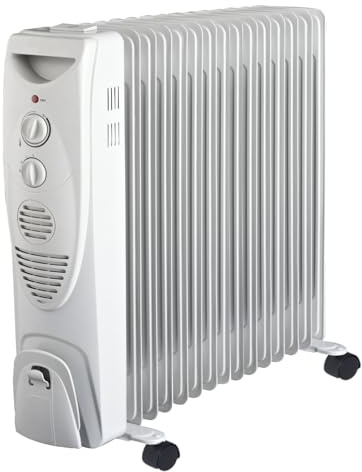 Ölradiator 2000W / 2500W | Mobiler Heizkörper mit Thermostat & 3 Heizstufen | Energiesparender Radiator auf Rollen | Überhitzungsschutz & Kontrollleuchte, Weiß (15-gliedrig, 2000, Watt, 230, Volt)