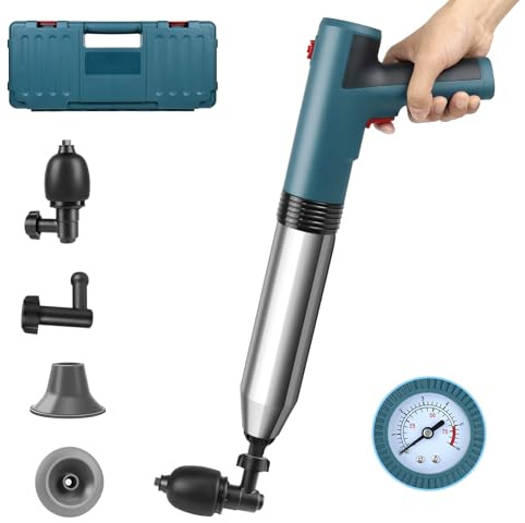 Kit de émbolo eléctrico para inodoro, desbloqueador de alta presión resistente con cabezales reemplazables para inodoros, fregaderos, bañeras, suelos y desagües