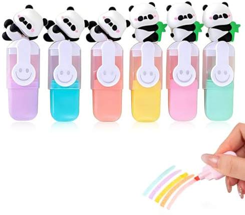 CEJAS 6 stycken highlighter, söt panda-highlighter, highlighter pen pastell highlighter, aesthetic markörpennor överstrykningspenna set för barn vuxna teckning eller markering