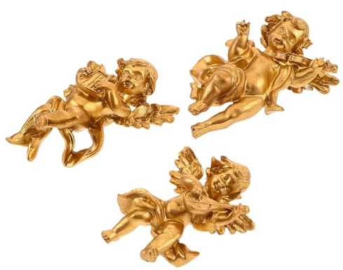 HOODANCOS Escultura de Ángel de Resina Dorada Vintage en 3 Piezas para Decoración de Pared Bendiciones y Serenidad, Fácil Instalación para Hogar o Accesorio de Fotografía