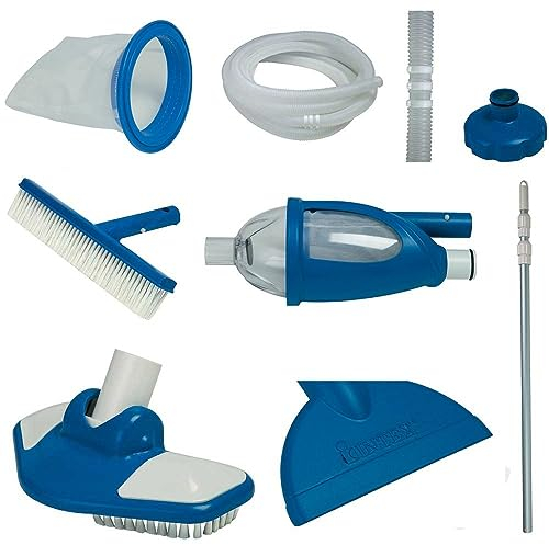 LEGNAGOFERR - INTEX 28003 KIT PULIZIA PISCINA DELUXE MANICO+RETINO+PULITORE+SPAZZOLA+TUBO FLESSIBILE 7,5 MT INTEX STORE