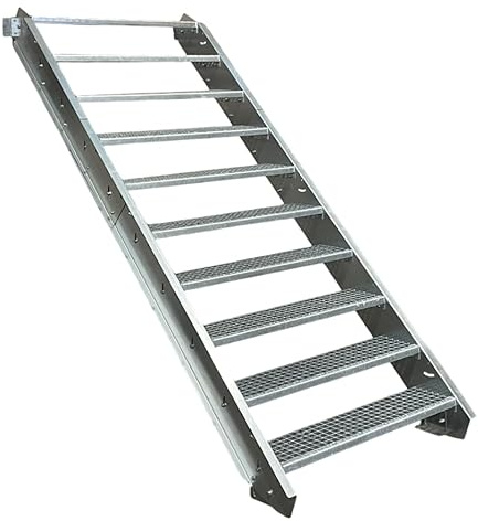 Srm-Design 10 Stufen Stahltreppe, Breite 100 cm, Geschosshöhe 150-200 cm, Robuste Außentreppe, Silber, Legierter Stahl