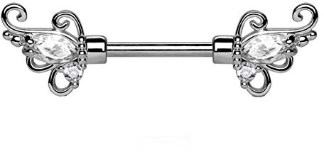 beyoutifulthings Brustwarzen-Piercing FLORALES Design Intim-Piercing Brust-Piercing Edelstahl Silber Clear Stab 1,6mm 12mm