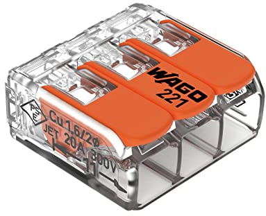 25 x Wago compact connecting clamps with operating lever, 3-way, lever clamp, box clamp, 221-413